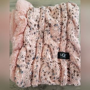 UGG Pink Cable Knit Faux Fur Lined Scarf